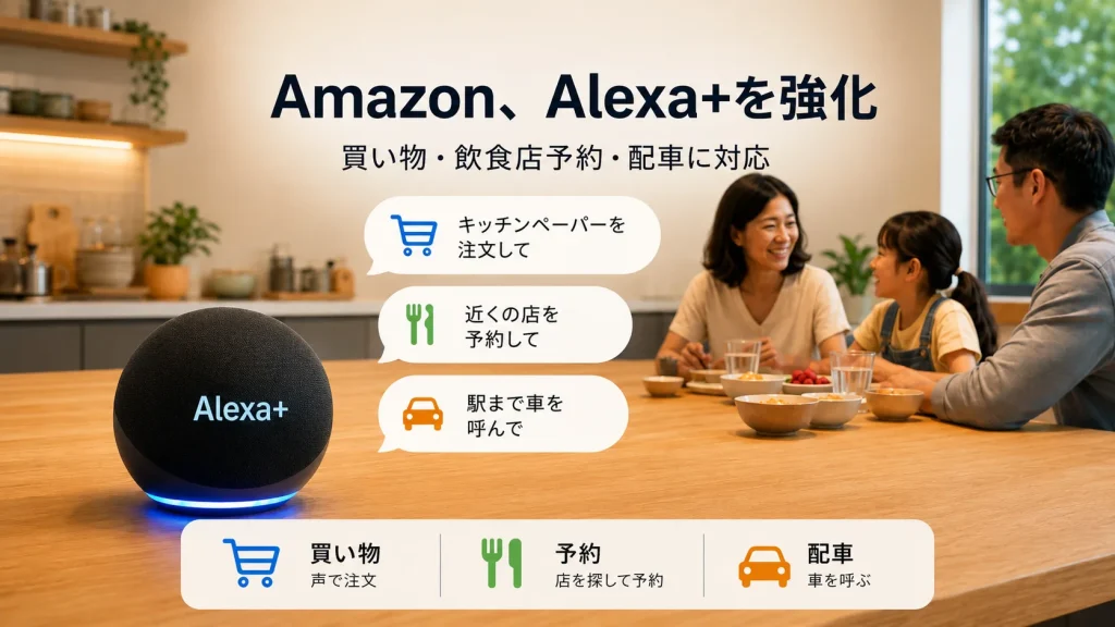 Amazon、「Alexa+」をアップデート　買い物や飲食店予約、配車にも対応