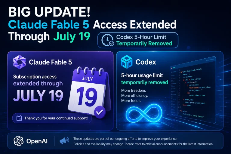 OpenAI Updates AI Service Policy: Claude Fable 5 Access Extended Through July 19, Codex Temporarily Removes 5-Hour Usage Limit