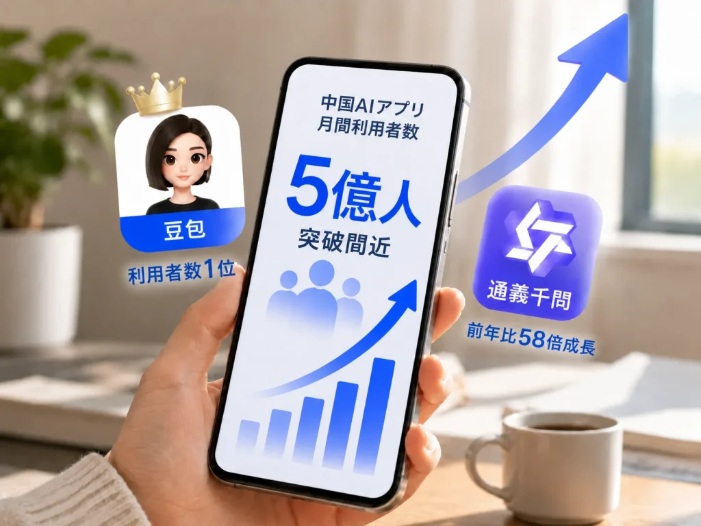 中国生成AIアプリ、利用者5億人規模へ　豆包首位、Qwenが急成長