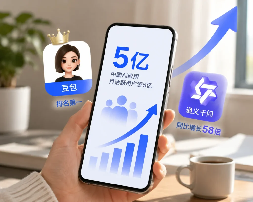 中国AI应用用户接近5亿，豆包稳居第一，千问迎来高速增长