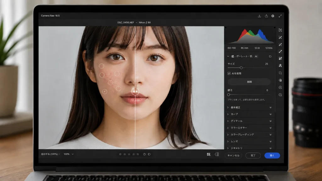 Camera Raw 18.5、AIで写真の「ちょっと気になる」を手軽に修正　消しすぎた部分も細かく戻せる
